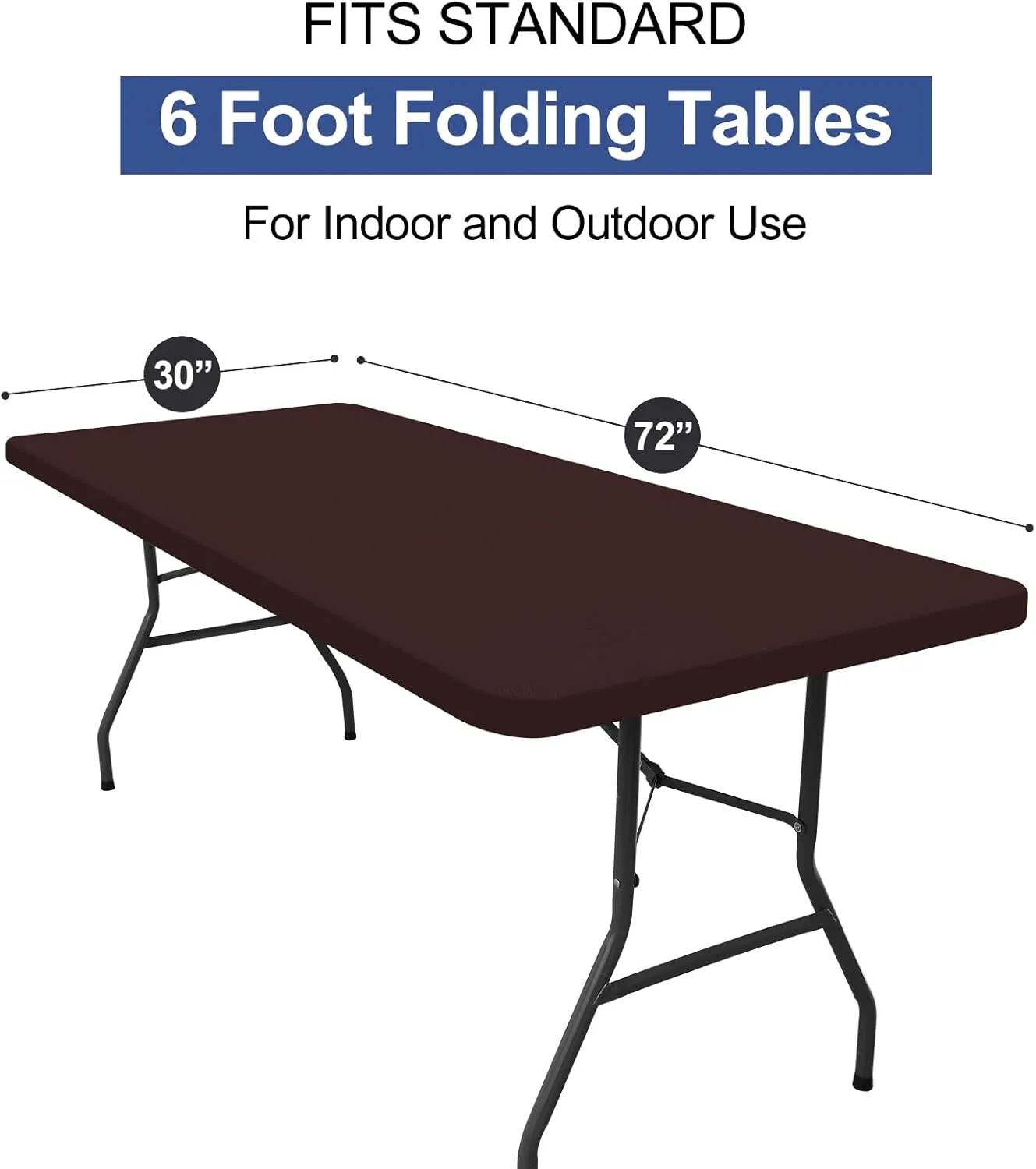homing Rectangle Table Cloth Cover, Waterproof Polyester Elastic Fitted Tablecloth, Fits for 6 Foot Folding Tables, Washable Table Protector for Picnic, Camping, Outdoor (Coffee, 30" x 72")