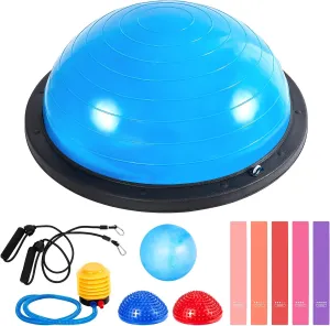 Honoson Half Ball Trainer Yoga Ball with Resistant Band Foot Pump Set, Half Exercise with Fitness Elastic Belt Hedgehog Balance Pods for Core Stability Full Body Workout Home Gym Office