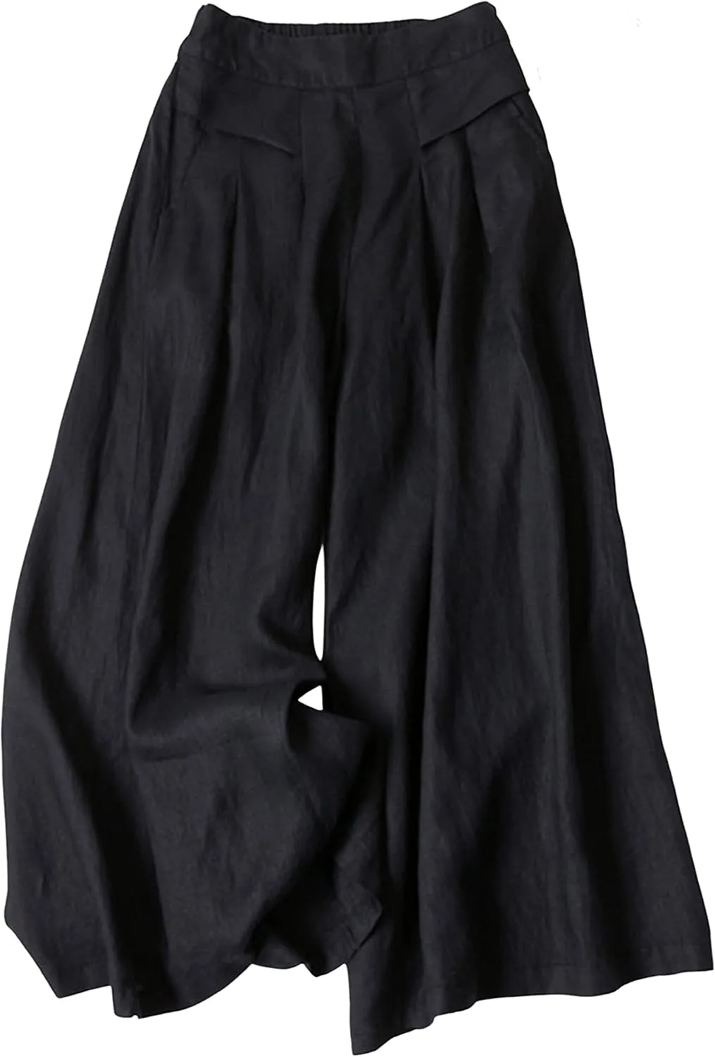 Hooever Women's Cotton Linen Culottes Pants Elastic Waist Wide Leg Palazzo Trousers Capri Pant