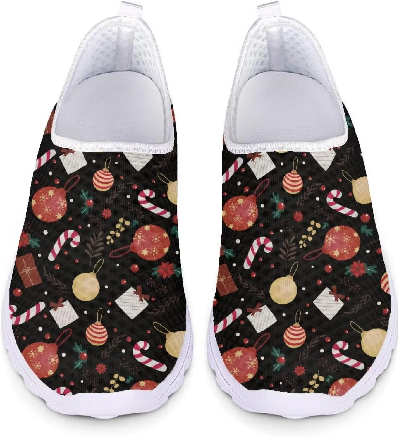HUIACONG Black Xmas Women Sport Flat Slip-On Girls Sneaker Candy Ladies Trainer Breathable Lightweight Running Shoes for Teen Girls Gym Climbing Travel Footwear 8 Size