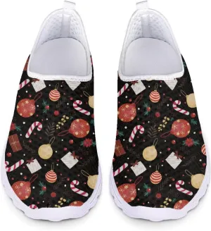 HUIACONG Black Xmas Women Sport Flat Slip-On Girls Sneaker Candy Ladies Trainer Breathable Lightweight Running Shoes for Teen Girls Gym Climbing Travel Footwear 8 Size