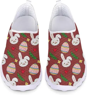 HUIACONG Easter Rabbit Eggs Women Sneakers Slip on Walking Shoes Leaves Floral Heart Teen Footwear Size 11.5 Lightweight Tennis Shoes Outdoor Yoga Dance Running Trainer