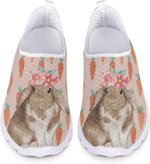 HUIACONG Easter Rabbit Women Slip-On Sneaker Flower Radish Female Running Shoes for Teen Girls Mesh Flat 13.5 Size Comfortable Trainer Lightweight Nonslip Loafers