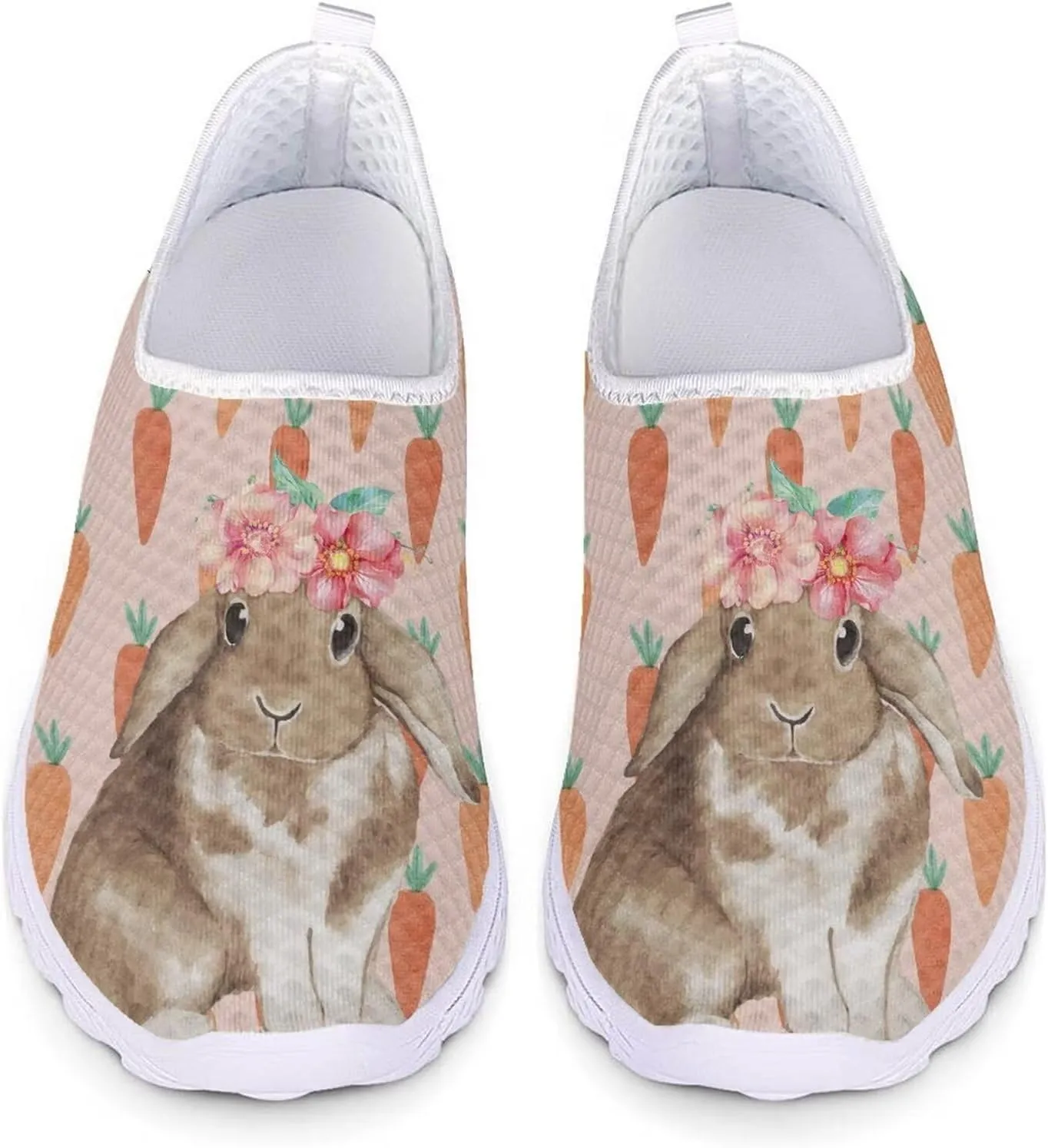 HUIACONG Easter Rabbit Women Slip-On Sneaker Flower Radish Female Running Shoes for Teen Girls Mesh Flat 13.5 Size Comfortable Trainer Lightweight Nonslip Loafers