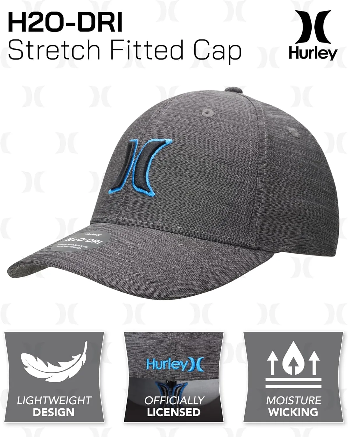 Hurley Men's Hat - H2O-DRI Max Icon Curved Brim Stretch Fitted Cap