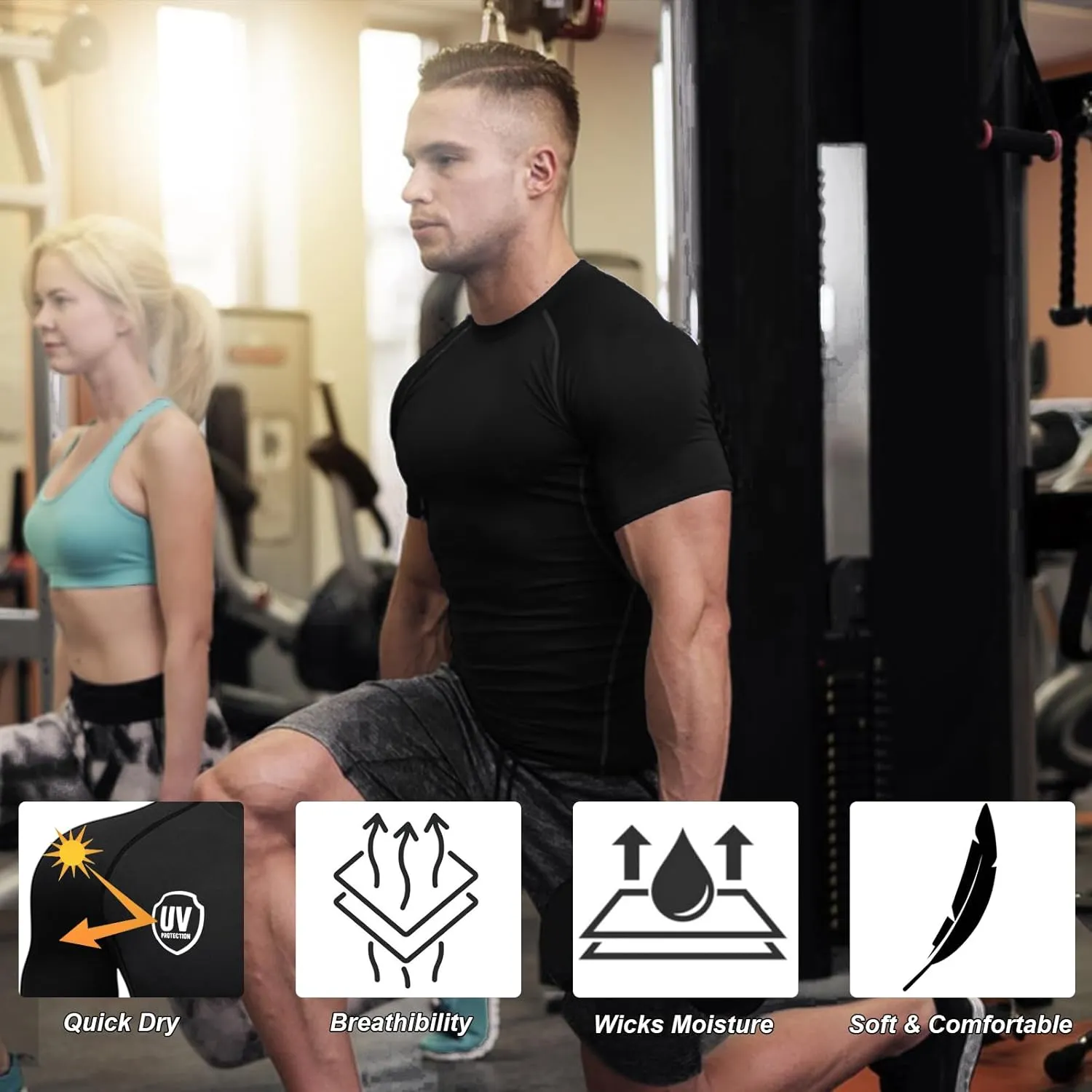 HYCOPROT Men's Compression Shirts Short Sleeve Athletic Workout T-Shirt Cool Dry Sports Baselayer Running Undershirts Tops