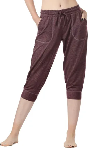 icyzone Women's French Terry Jogger Lounge Sweatpants - Active Capri Pants for Women