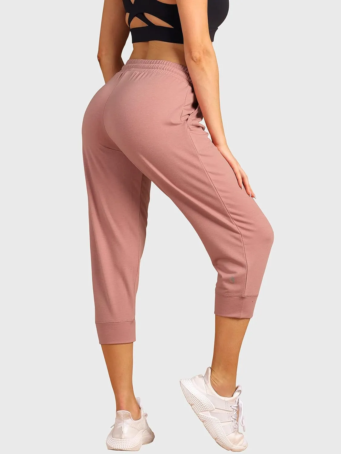 icyzone Women's French Terry Jogger Lounge Sweatpants - Active Capri Pants for Women