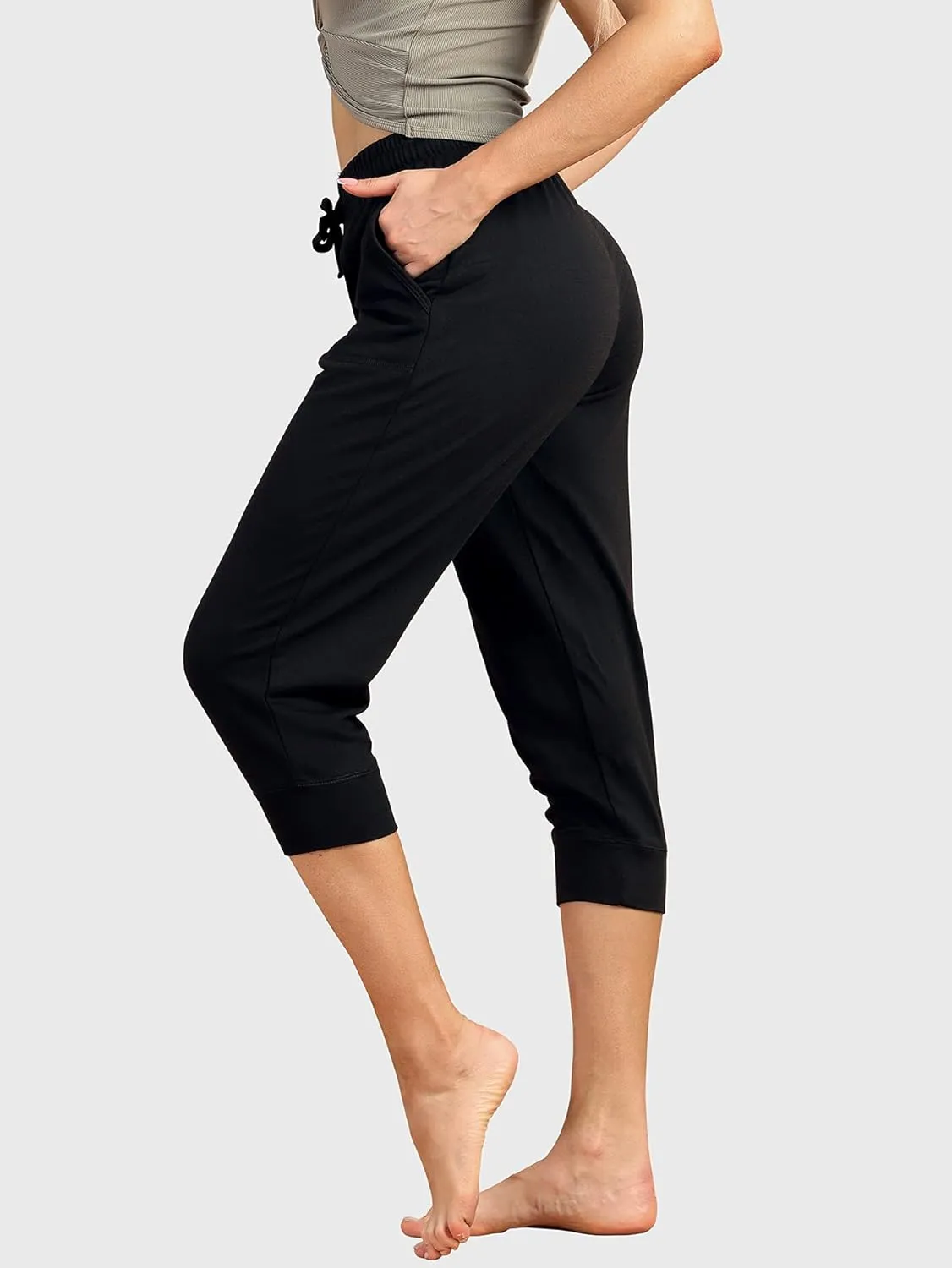 icyzone Women's French Terry Jogger Lounge Sweatpants - Active Capri Pants for Women