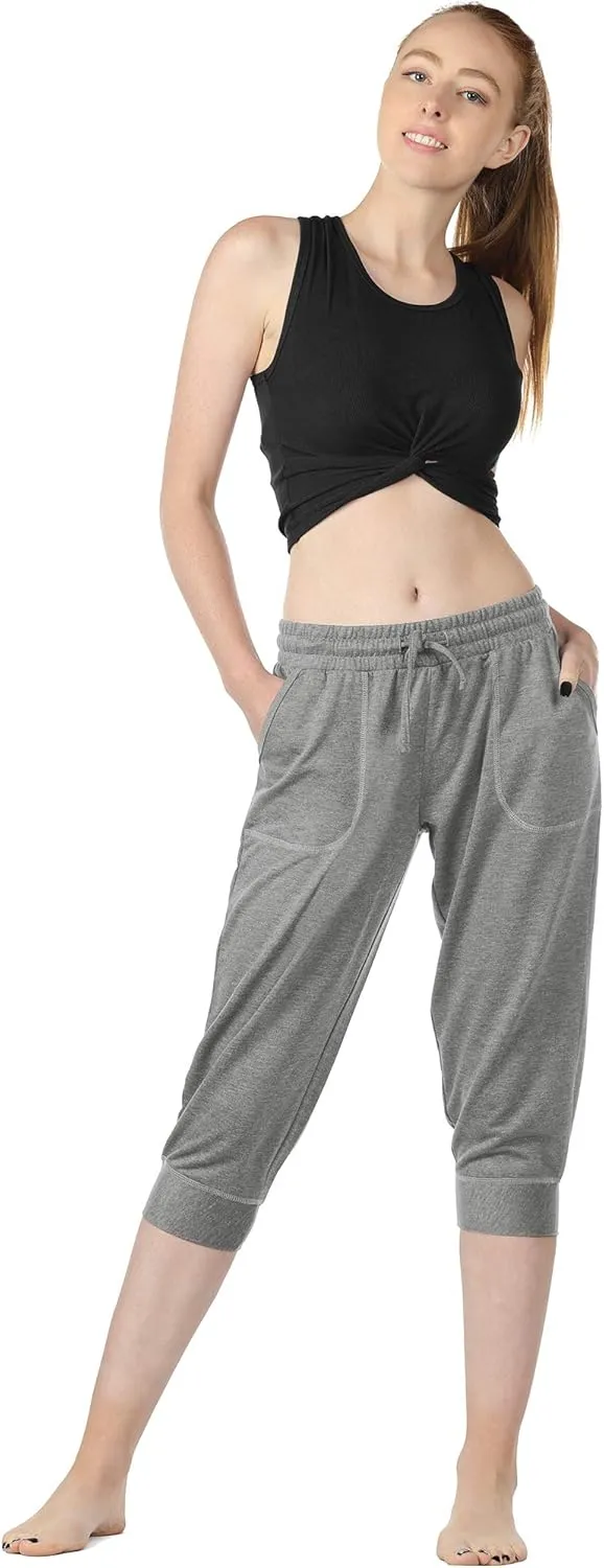 icyzone Women's French Terry Jogger Lounge Sweatpants - Active Capri Pants for Women