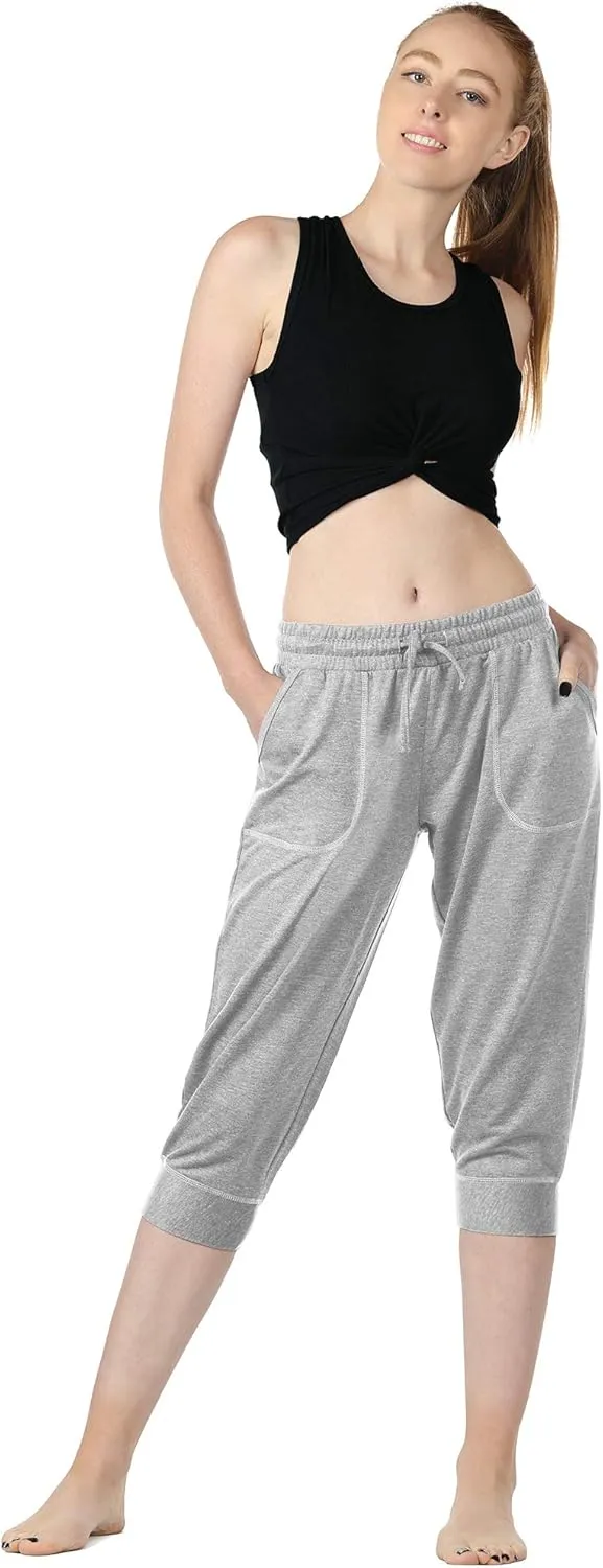 icyzone Women's French Terry Jogger Lounge Sweatpants - Active Capri Pants for Women