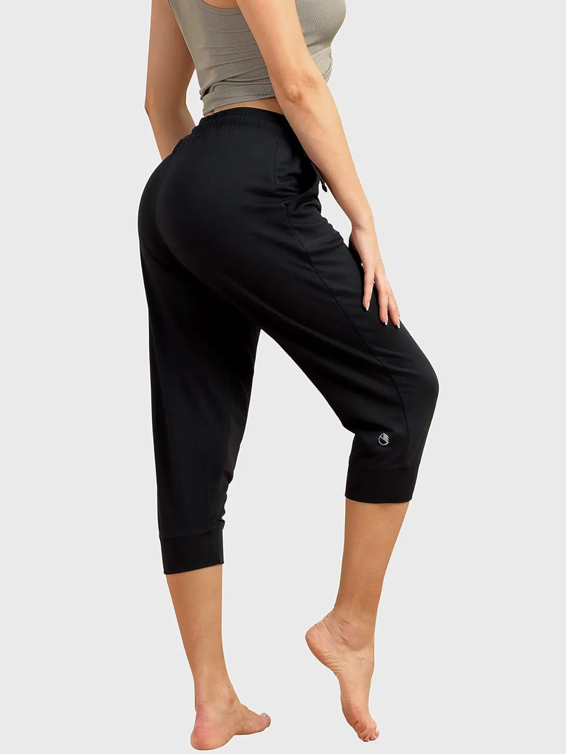 icyzone Women's French Terry Jogger Lounge Sweatpants - Active Capri Pants for Women