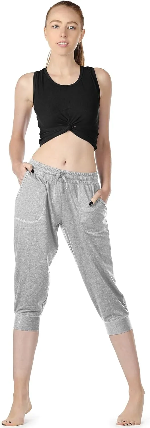 icyzone Women's French Terry Jogger Lounge Sweatpants - Active Capri Pants for Women