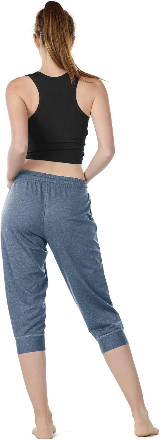 icyzone Women's French Terry Jogger Lounge Sweatpants - Active Capri Pants for Women