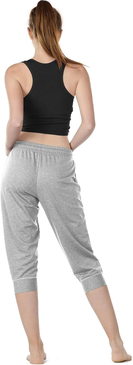 icyzone Women's French Terry Jogger Lounge Sweatpants - Active Capri Pants for Women