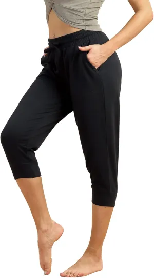 icyzone Women's French Terry Jogger Lounge Sweatpants - Active Capri Pants for Women