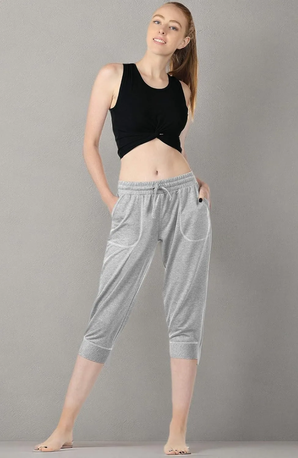 icyzone Women's French Terry Jogger Lounge Sweatpants - Active Capri Pants for Women