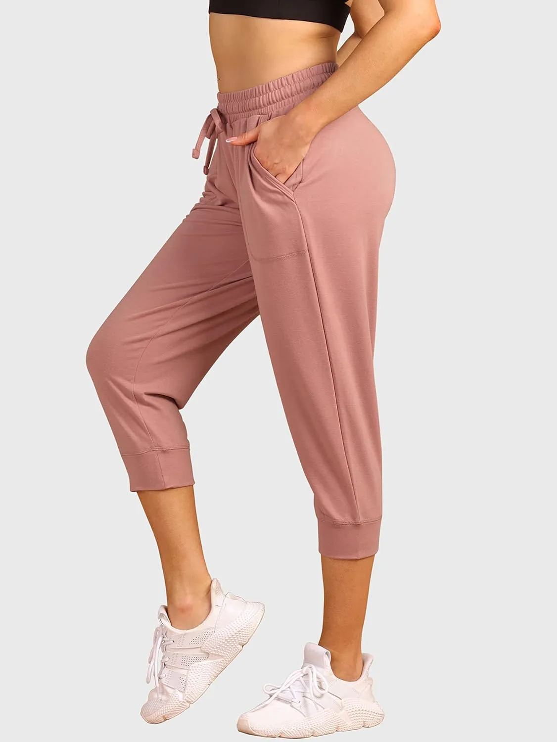 icyzone Women's French Terry Jogger Lounge Sweatpants - Active Capri Pants for Women