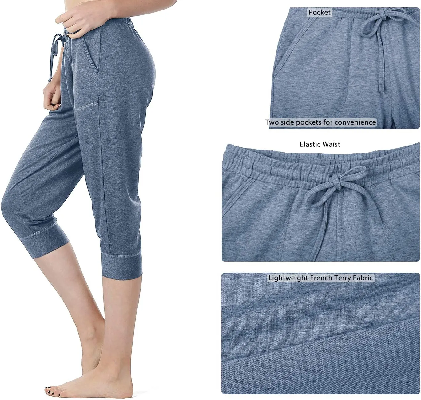 icyzone Women's French Terry Jogger Lounge Sweatpants - Active Capri Pants for Women