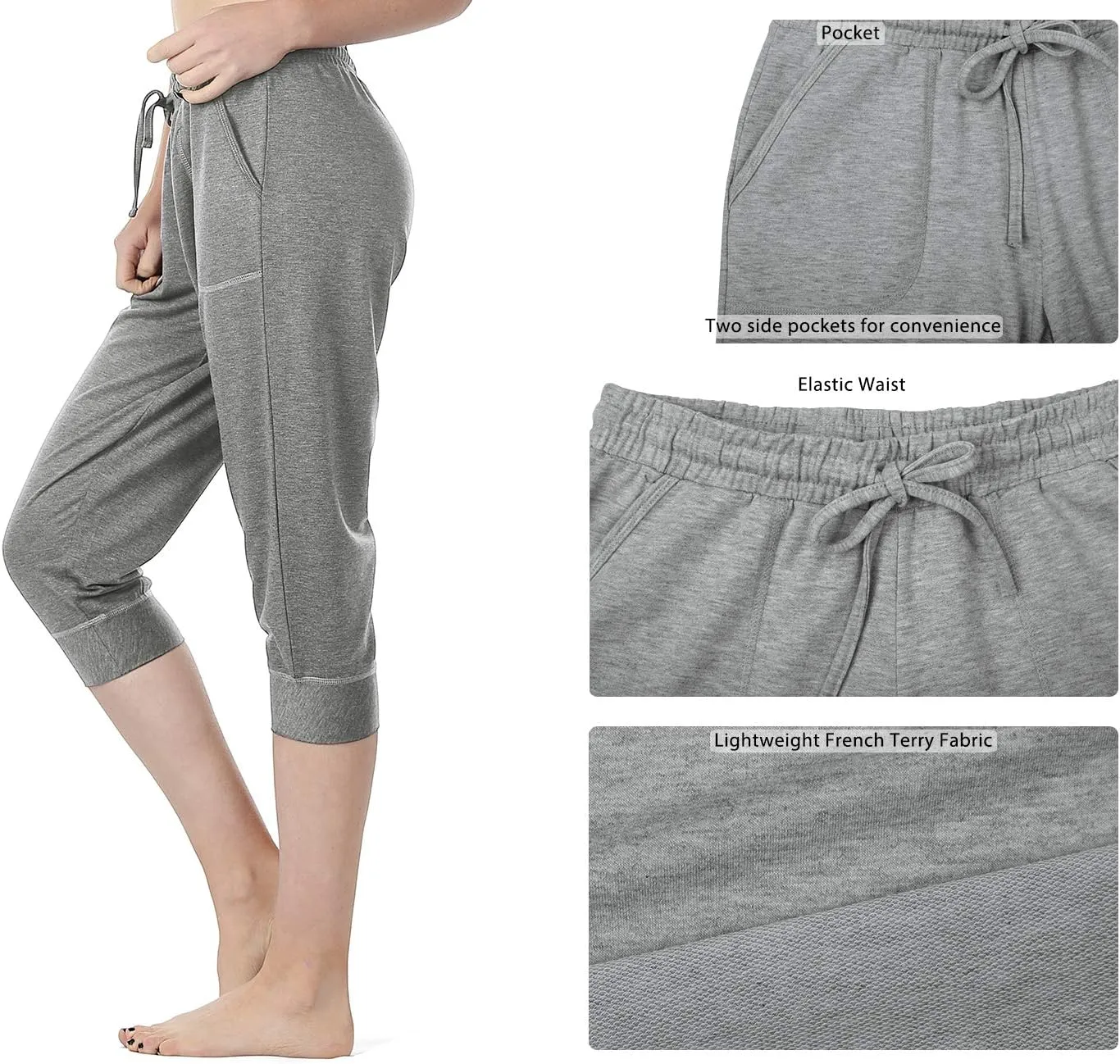 icyzone Women's French Terry Jogger Lounge Sweatpants - Active Capri Pants for Women