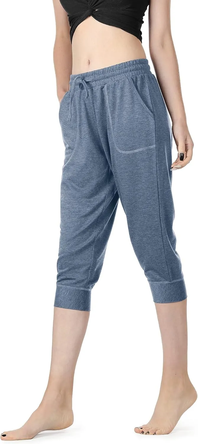 icyzone Women's French Terry Jogger Lounge Sweatpants - Active Capri Pants for Women