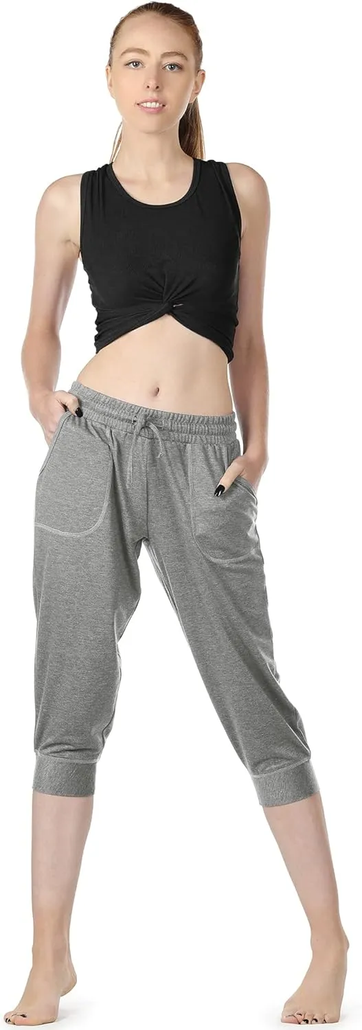 icyzone Women's French Terry Jogger Lounge Sweatpants - Active Capri Pants for Women
