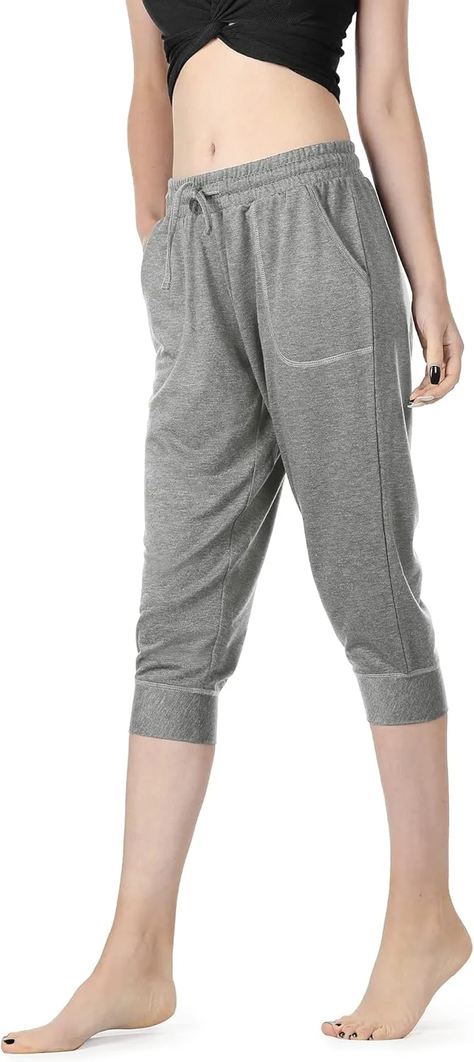 icyzone Women's French Terry Jogger Lounge Sweatpants - Active Capri Pants for Women