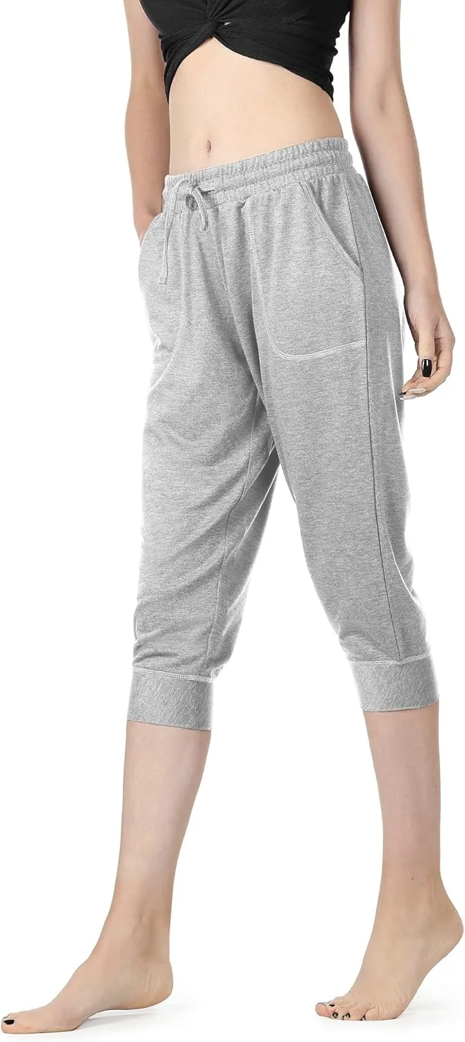 icyzone Women's French Terry Jogger Lounge Sweatpants - Active Capri Pants for Women