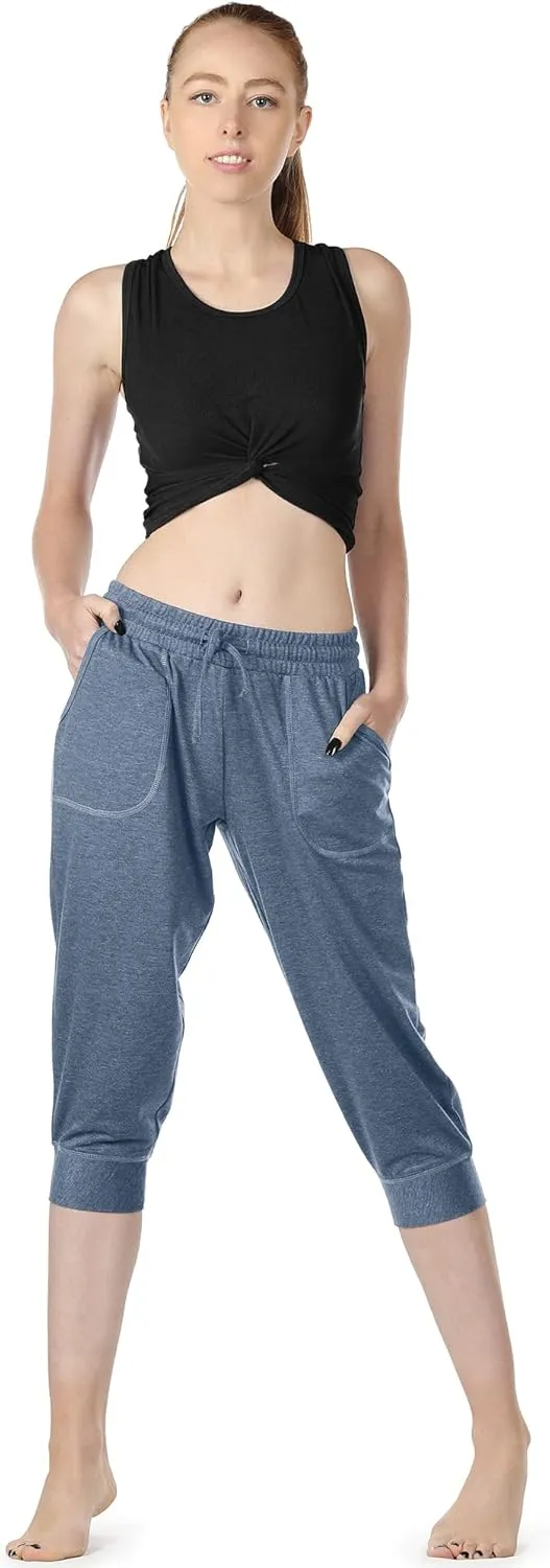 icyzone Women's French Terry Jogger Lounge Sweatpants - Active Capri Pants for Women