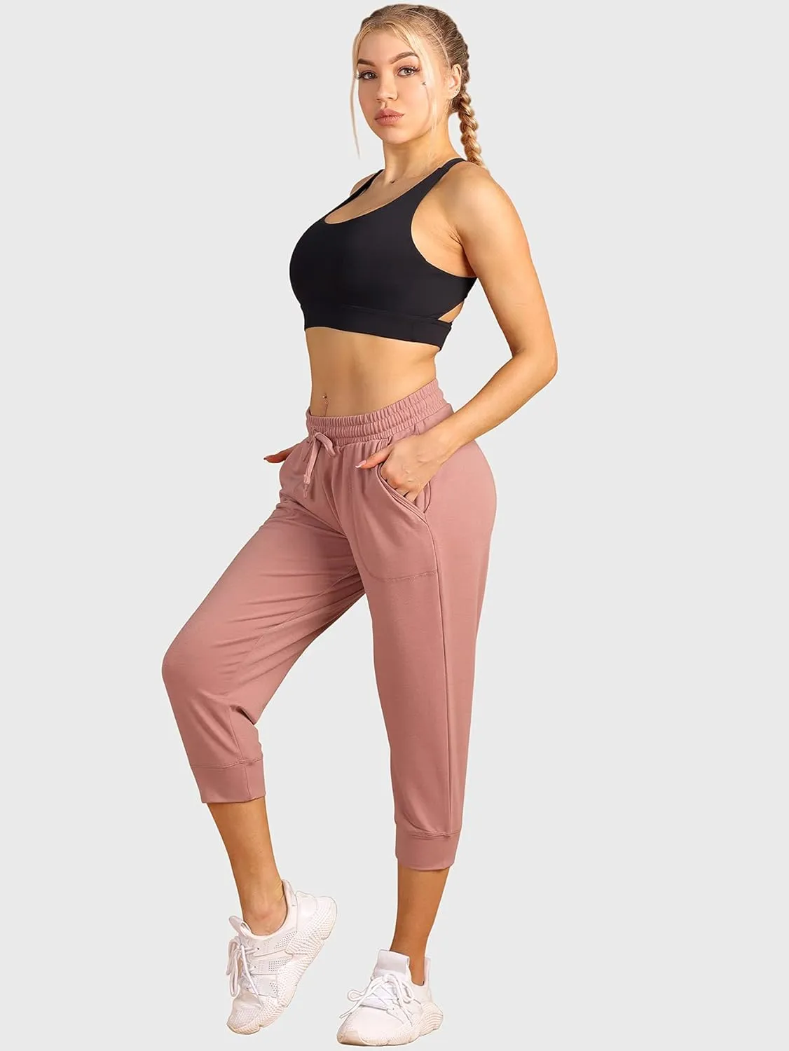 icyzone Women's French Terry Jogger Lounge Sweatpants - Active Capri Pants for Women