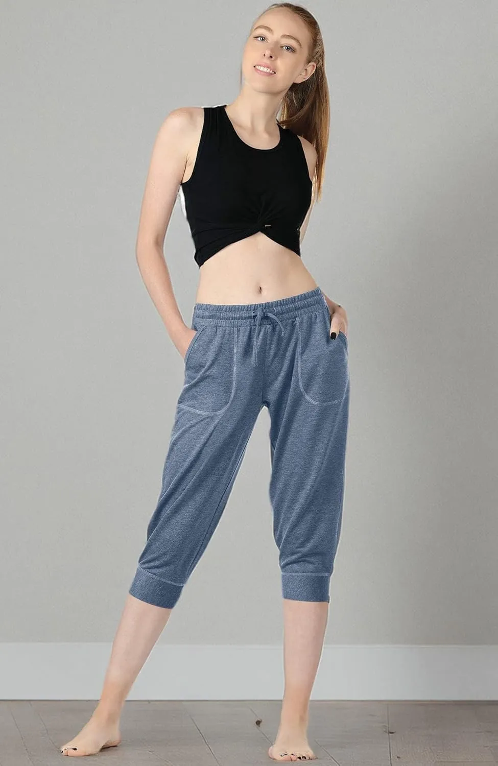 icyzone Women's French Terry Jogger Lounge Sweatpants - Active Capri Pants for Women