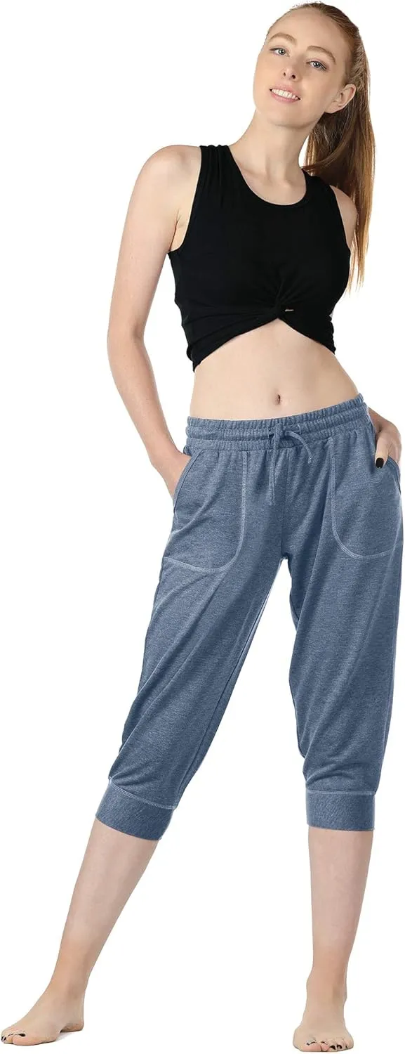 icyzone Women's French Terry Jogger Lounge Sweatpants - Active Capri Pants for Women