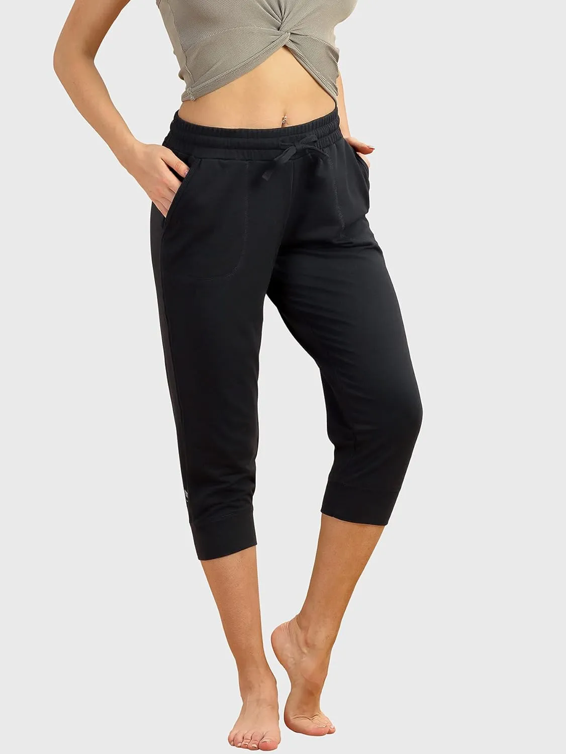 icyzone Women's French Terry Jogger Lounge Sweatpants - Active Capri Pants for Women