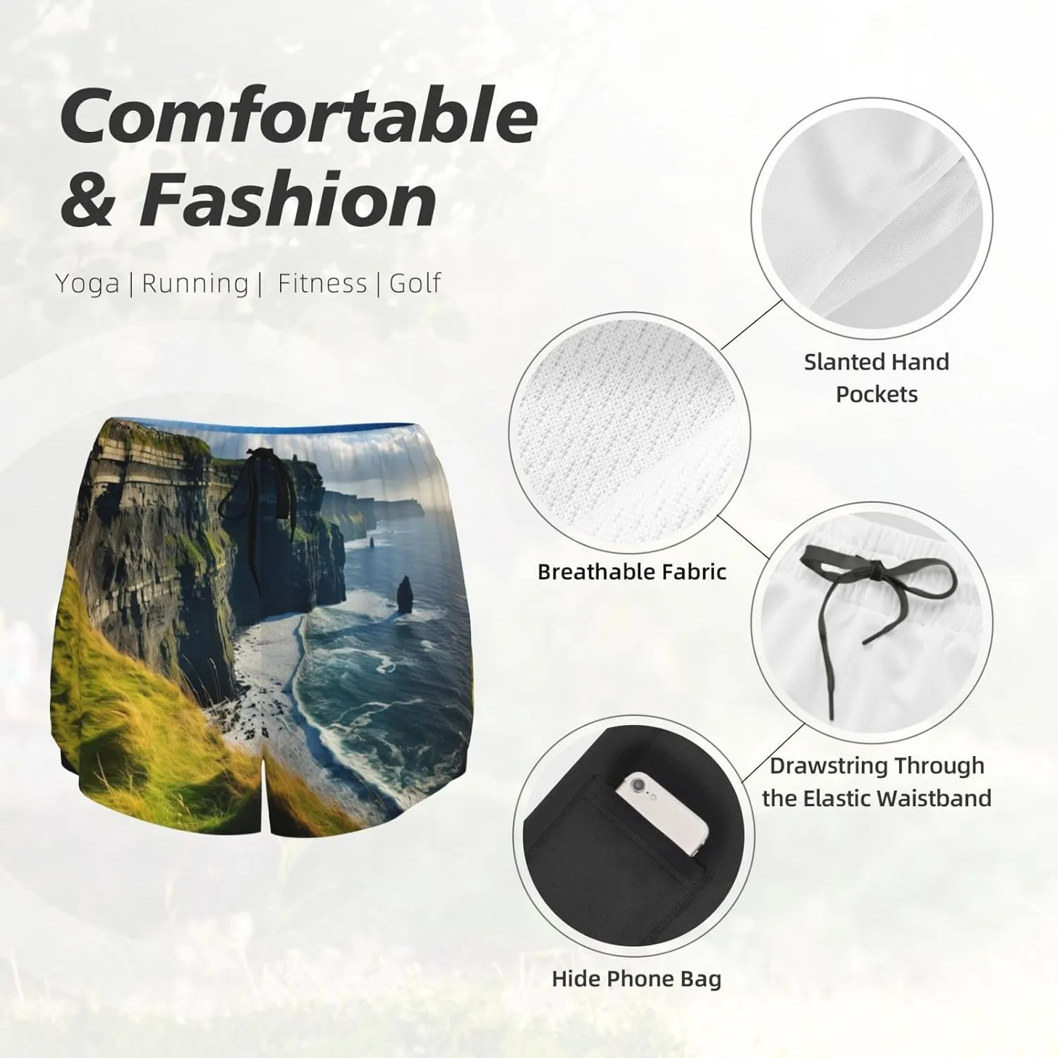 Ireland Outdoors County Clare The Cliffs Women's Lightweight Hiking Cargo Shorts Quick Dry Athletic Shorts