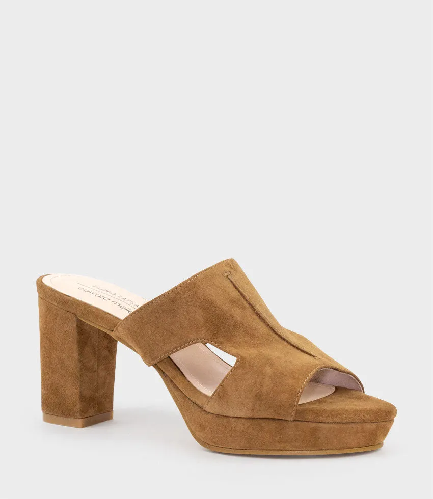 IRIS80 Platform Slide with Cut-out in Tawny Suede