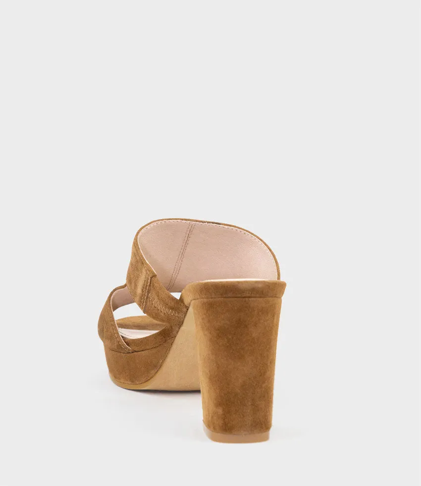 IRIS80 Platform Slide with Cut-out in Tawny Suede
