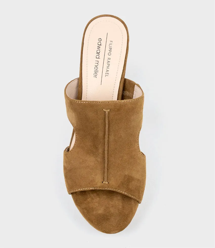 IRIS80 Platform Slide with Cut-out in Tawny Suede