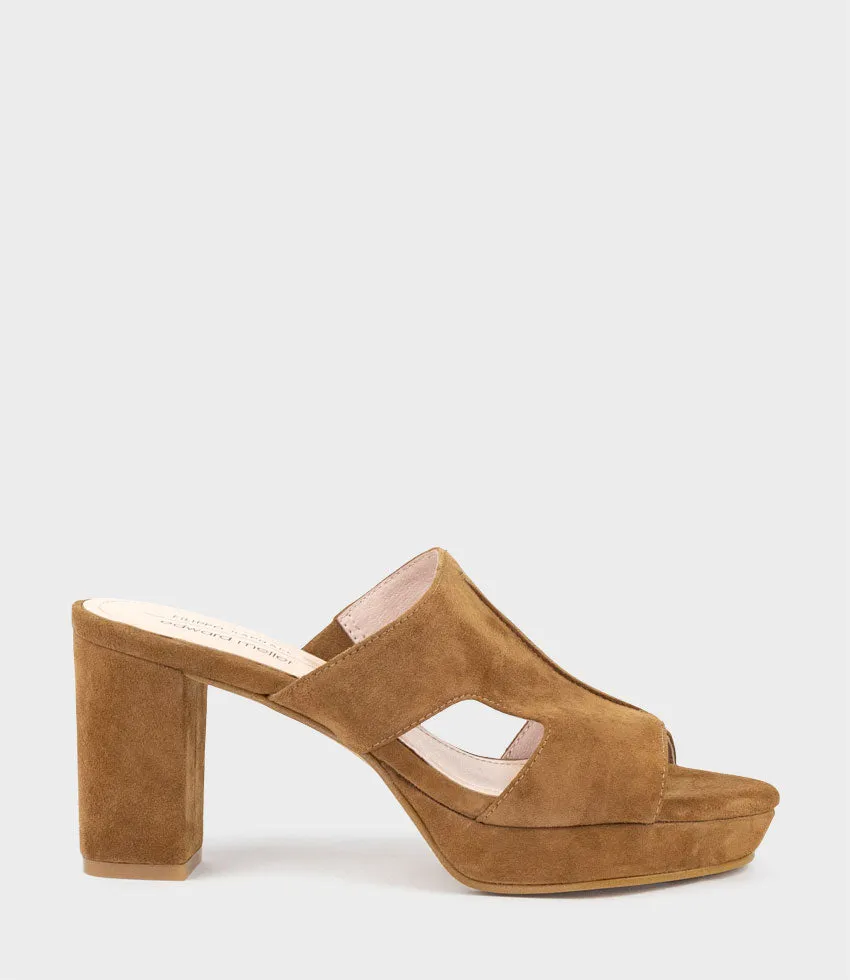 IRIS80 Platform Slide with Cut-out in Tawny Suede