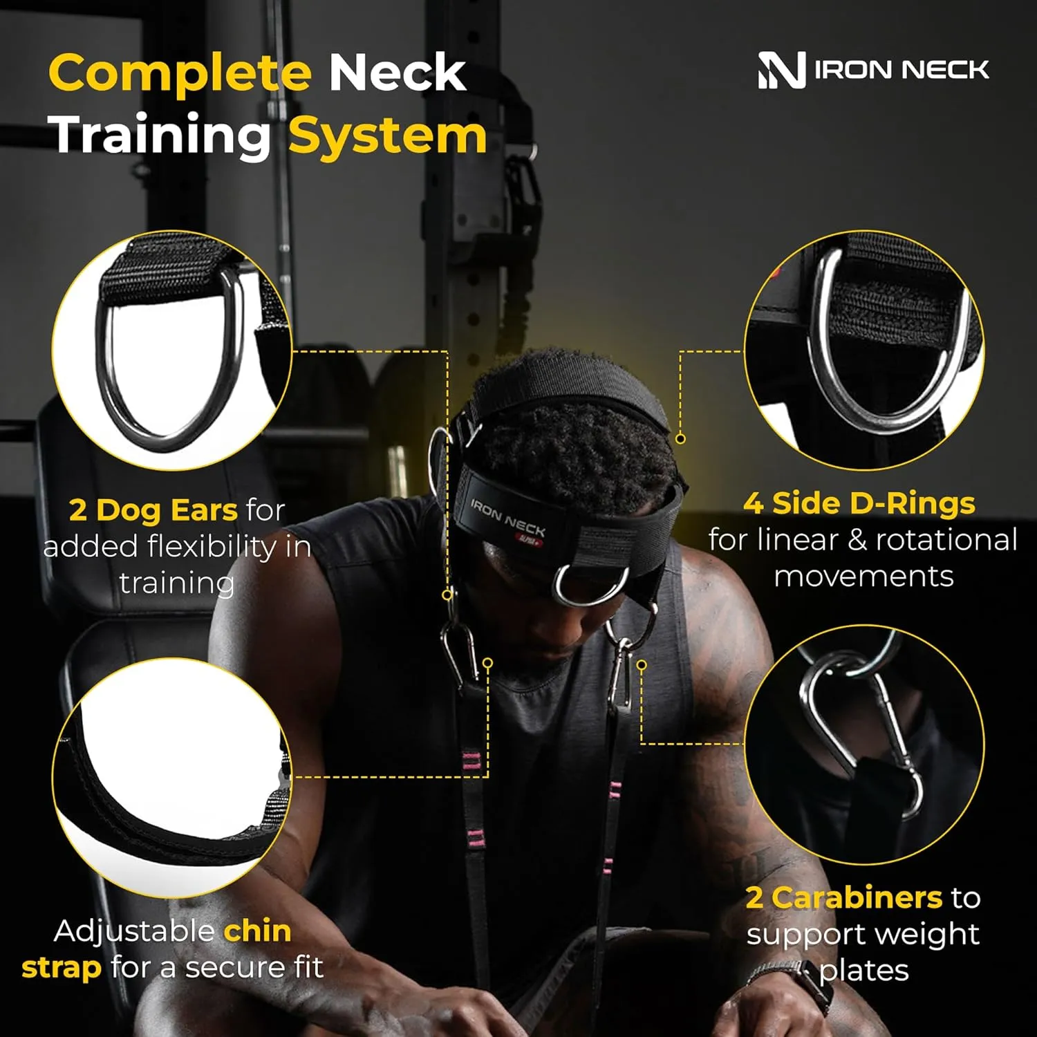 Iron Neck, Versatile Neck Exerciser, Strengthener and Trainer with Adjustable Head and Chin Strap, Portable Head Harness for Weight Lifting, Home and Gym Use
