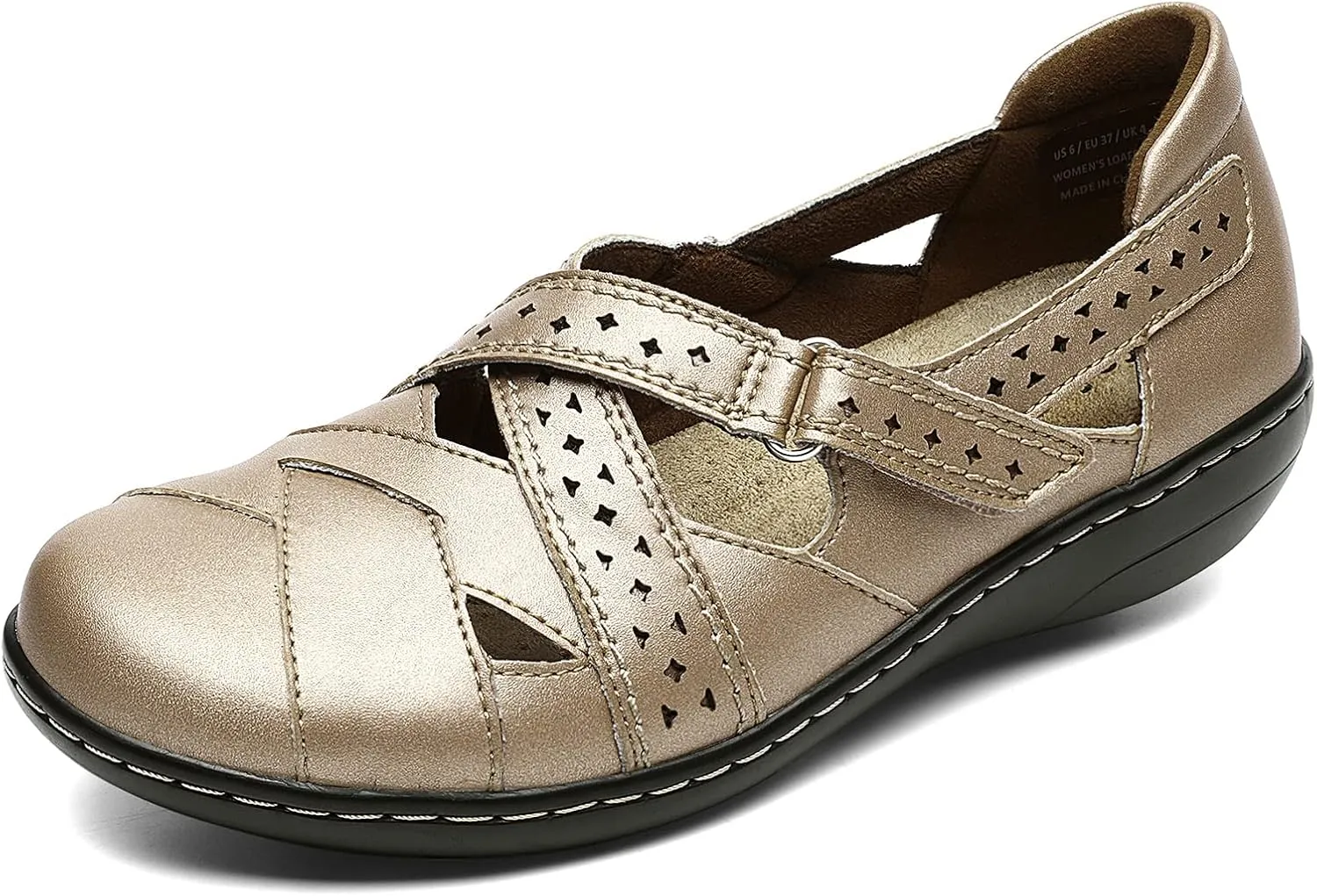 Irrefour Women's Classic Genuine Leather Casual Loafer Cute Slip-On Fashion Closed Toe Flat Sandal Comfy Work Sandal Everyday Walking Shoe
