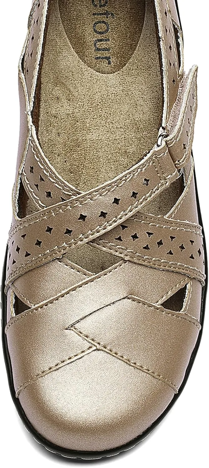Irrefour Women's Classic Genuine Leather Casual Loafer Cute Slip-On Fashion Closed Toe Flat Sandal Comfy Work Sandal Everyday Walking Shoe
