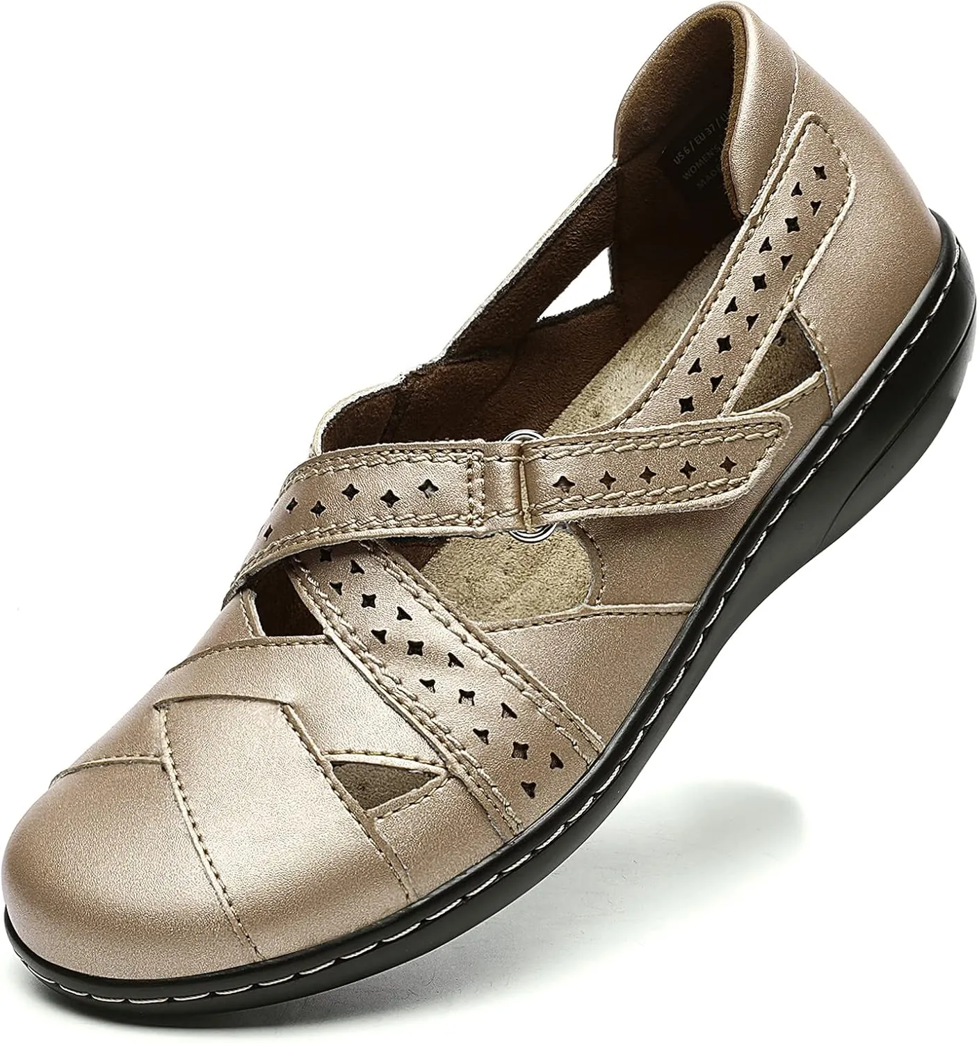 Irrefour Women's Classic Genuine Leather Casual Loafer Cute Slip-On Fashion Closed Toe Flat Sandal Comfy Work Sandal Everyday Walking Shoe