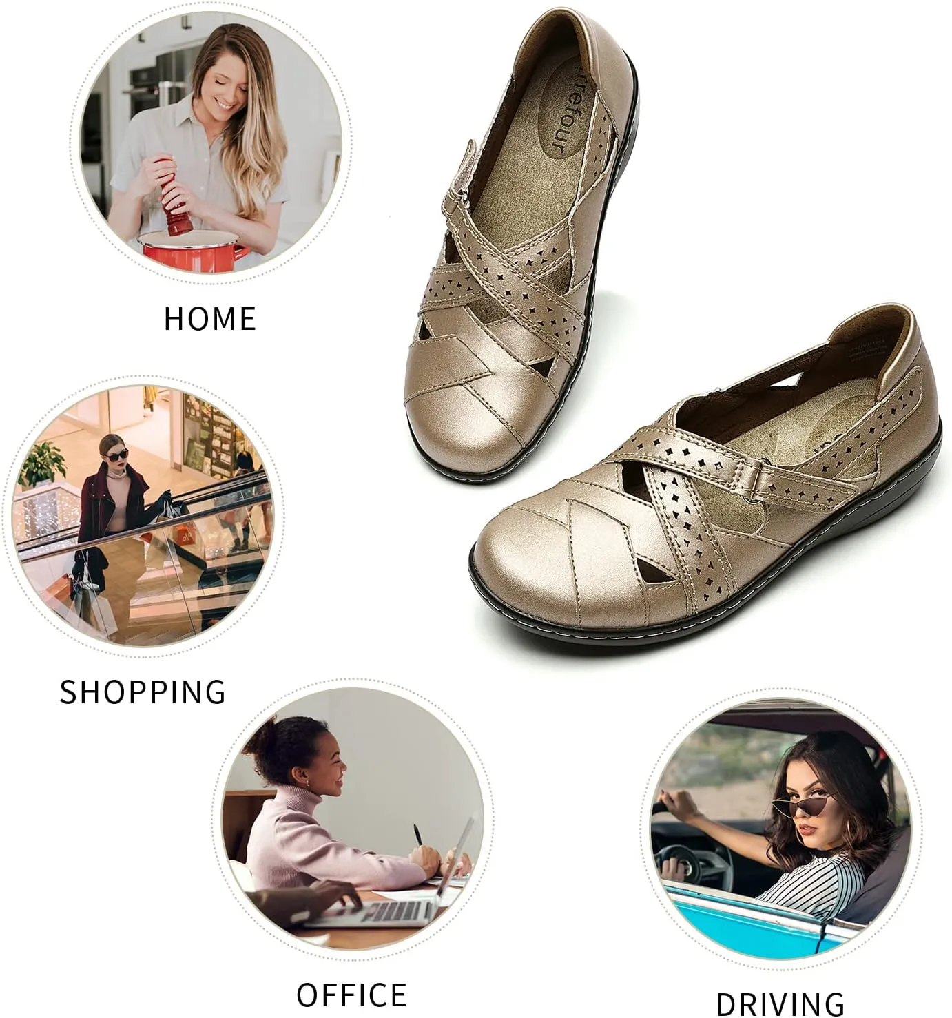Irrefour Women's Classic Genuine Leather Casual Loafer Cute Slip-On Fashion Closed Toe Flat Sandal Comfy Work Sandal Everyday Walking Shoe