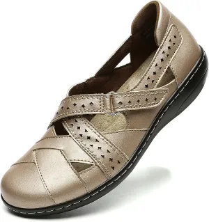 Irrefour Women's Classic Genuine Leather Casual Loafer Cute Slip-On Fashion Closed Toe Flat Sandal Comfy Work Sandal Everyday Walking Shoe