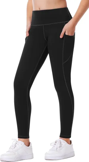IUGA Girls Leggings with Pockets Dance Athletic Leggings for Girls Elastic Compression Kids Workout Leggings Running Yoga