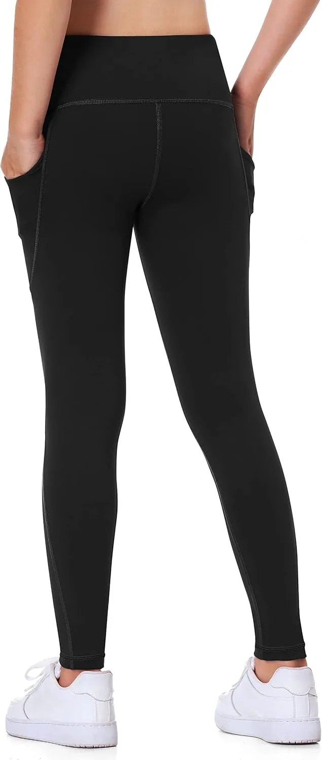 IUGA Girls Leggings with Pockets Dance Athletic Leggings for Girls Elastic Compression Kids Workout Leggings Running Yoga