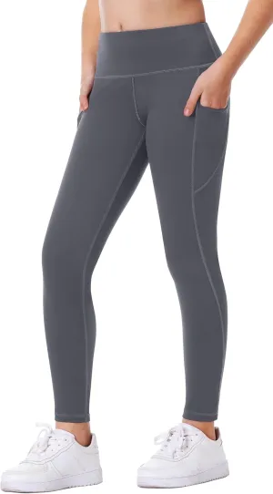 IUGA Girls Leggings with Pockets Dance Athletic Leggings for Girls Elastic Compression Kids Workout Leggings Running Yoga