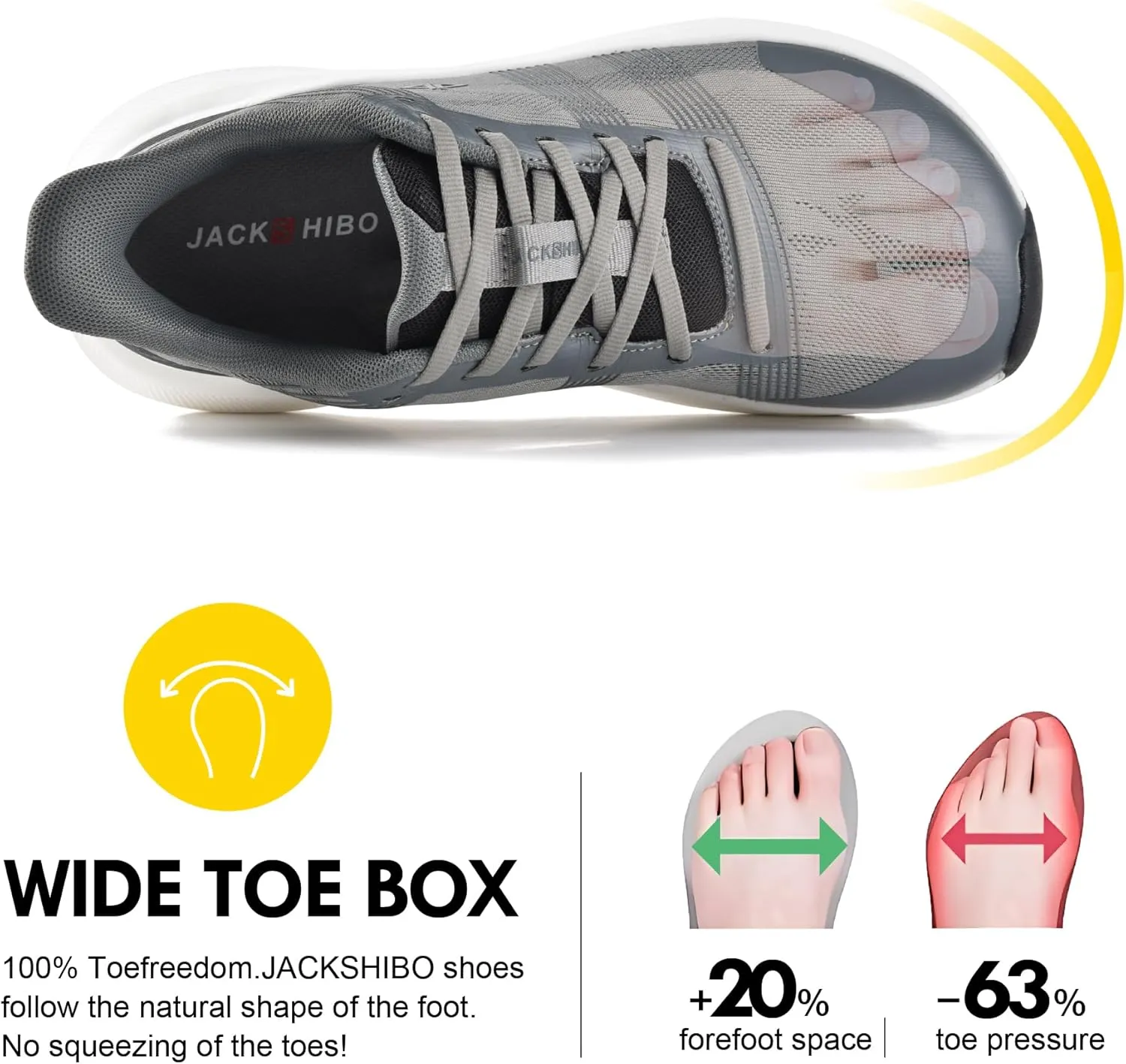 JACKSHIBO Mens Wide Toe Box Slip in Hands Free Shoes,Slip on Arch Support Wide Sneakers,Thick Cushioning Stability Running Orthopedic Zero Drop SoleWalking Sneakers