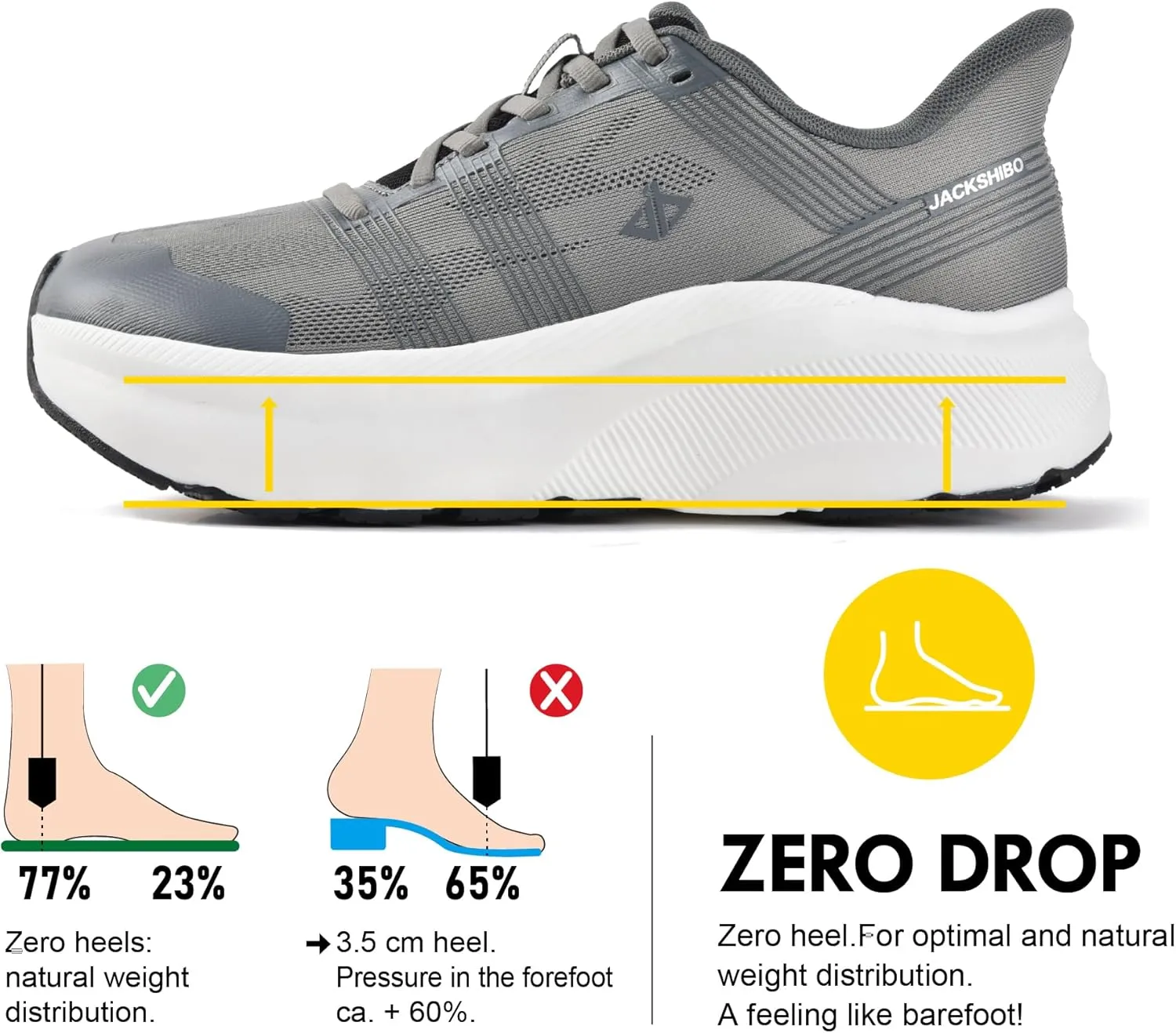 JACKSHIBO Mens Wide Toe Box Slip in Hands Free Shoes,Slip on Arch Support Wide Sneakers,Thick Cushioning Stability Running Orthopedic Zero Drop SoleWalking Sneakers