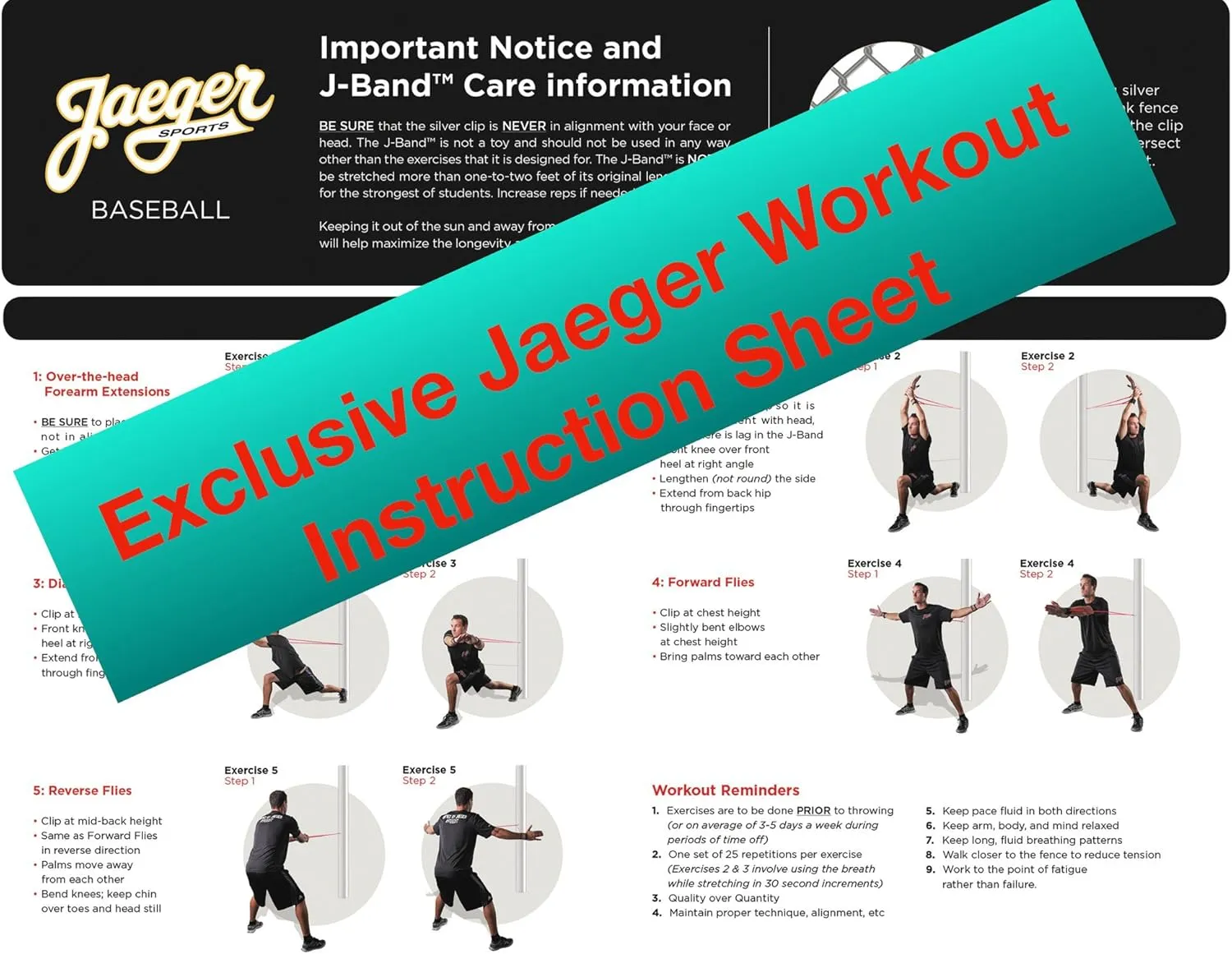 Jaeger J-Bands Resistance Bands for Pitchers. Baseball & Softball Pitching Trainer and Arm Trainer. Pitching Bands for Throwing. Training Equipment with Laminated Instruction Sheet